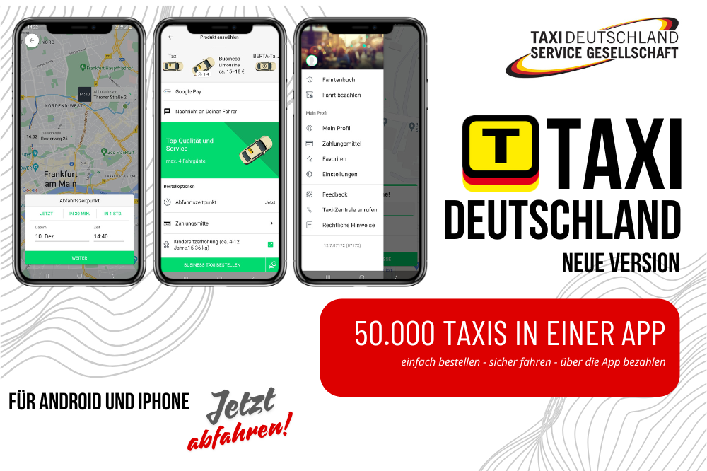 Die neue Version der Taxi Deutschland-App wurde komplett überarbeitet, damit Fahrgäste noch einfacher überall in Deutschland ein Taxi bestellen und bezahlen können.